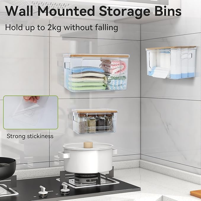 OTraki 3 Pack Trash Bag Holder Dispenser with Lid Plastic Garbage Bag Holder Dispenser Stackable & Wall-mounted, Trash Bags Dispenser Under Sink for Kitchen, Pantry Cabinet Organizer and Storage