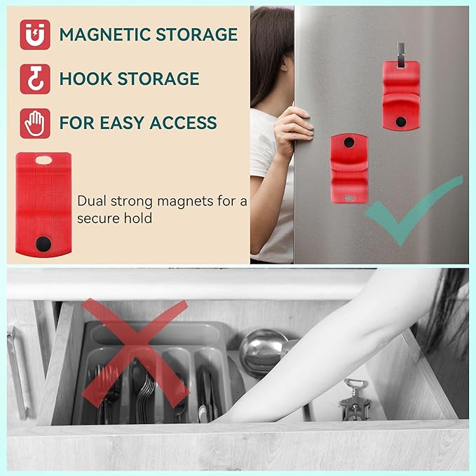 2 Pack Canning Jar Opener with Magnets, Mason Jar Opener For Canning Lids, for Regular and Wide Mouth Lids, Powerful Magnet for Easy Refrigerator Storage, Releases Vacuum Seal(Red)