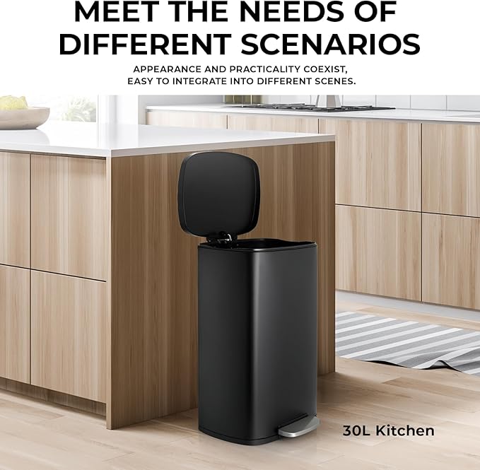 13.2 Gal Kitchen Trash Can, 50L Recycling or Garbage Bin, Brushed Stainless Steel Waste Basket, Soft&Quiet Close Dustbin, with Step-On Pedal, Removable Inner Bucket, for Home, Office, Living Room