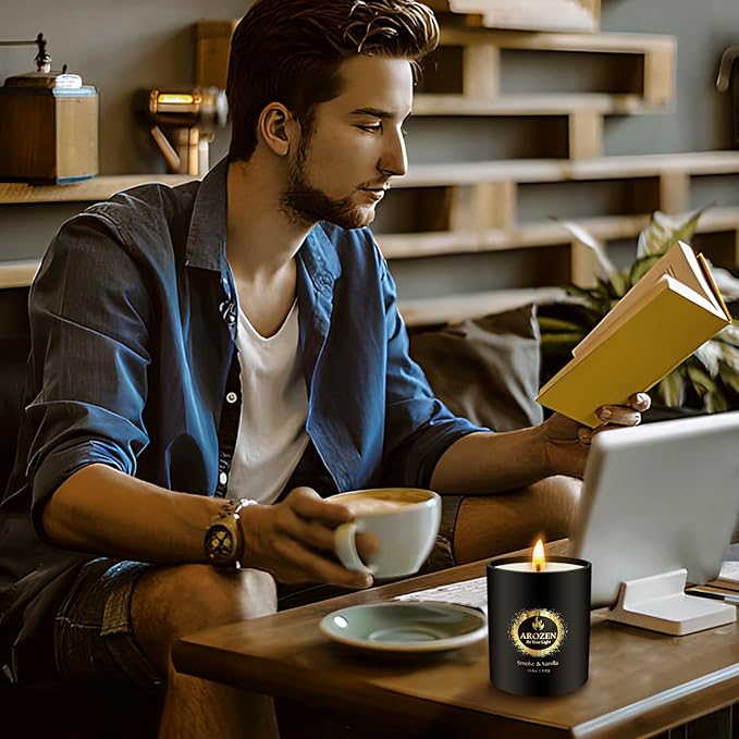 Premium Smoke & Vanilla Scented Candles | Black Large Candle for Home Scented | 70-Hour Long Lasting Soy Candle for Him, 10.8oz, Men’s Aromatherapy Candles Gifts for Men, Stress Relief Gift