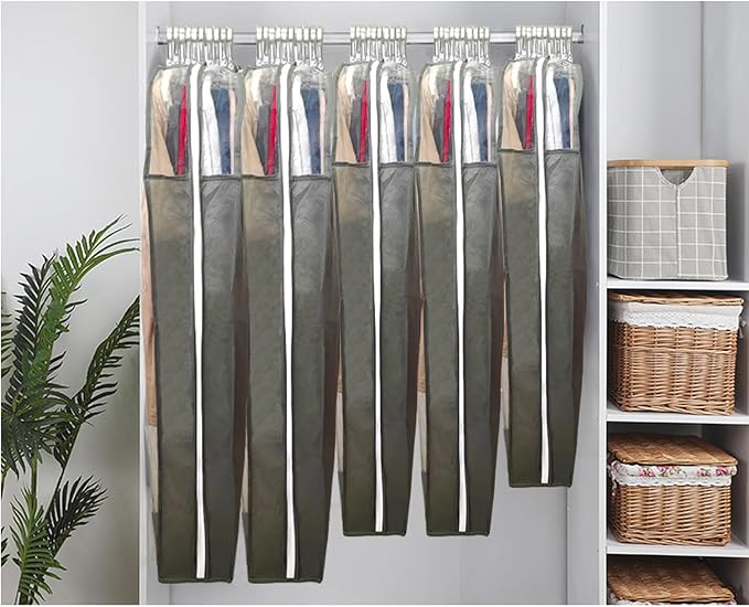 Garment Bags for Hanging Clothes with 6.3" Gusset, 40" Suit Bags for Closet Storage, Clear Suits Covers and Side Zipper Protector for Jacket, Coat, Sweater, Shirts, Clothing, Grey/3 Packs