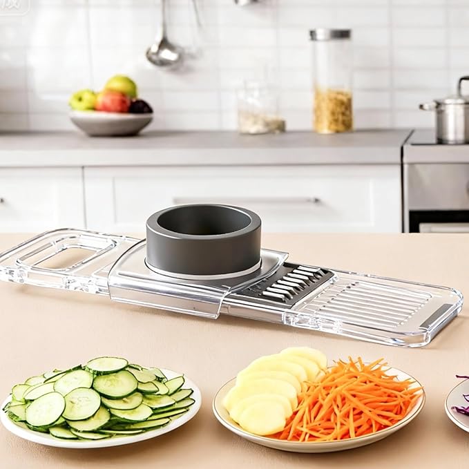 Mandoline Slicer for Kitchen, 6-in-1 Vegetable Cutter with Safe Hand Guard, One-Piece Transparent Body, Easy-Clean Design & Compact Storage for Salad Prep, Chips, Fruits & Daily Cooking