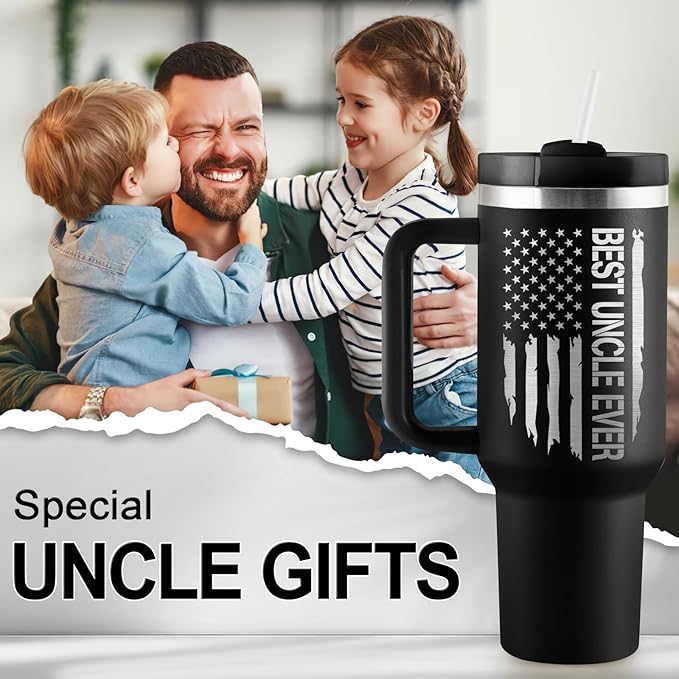 Uncle Gifts Birthday Gifts for Uncle from Niece Nephew Best Uncles Birthday Gift 40oz Travel Cup Insulated Tumbler with Handle & Straw