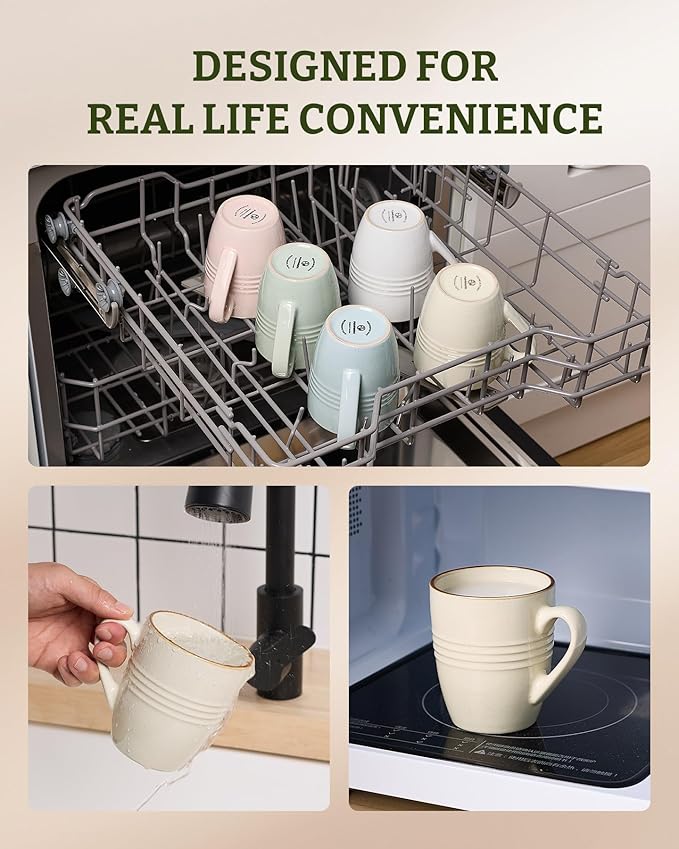 famiware Jupiter Coffee Mugs Set of 4, 14 OZ Coffee Mug, Microwave and Dishwasher Safe, Coffee Cups with Handle for Coffee, Tea, Cocoa, Milk, Vanilla White
