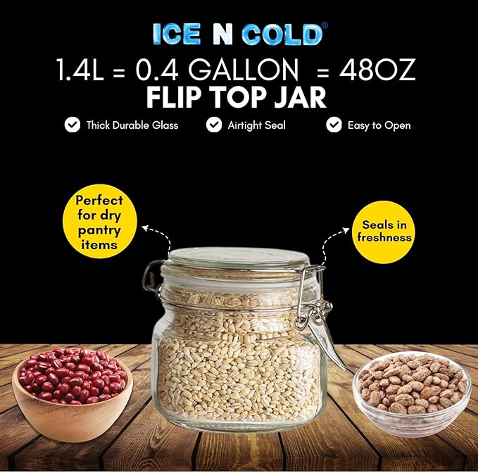 Airtight Glass Storage Jars with Clamp Lid – Food Storage Containers with Rubber Gasket Seal – Pantry & Kitchen Canisters for Dry Goods, Coffee, Sugar, Pasta – 0.4L to 2.2L Sizes (6, 14oz | 0.4L)