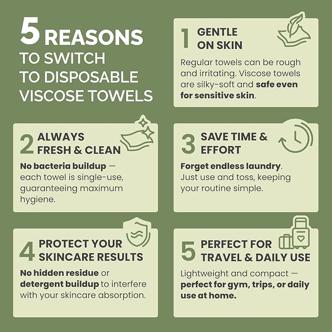 PLANTIFIQUE Disposable Face Towels XL 10"x12" - 100% Biodegradable Viscose Facial Towelettes for Women Skin Care - Toallas para la Cara Desechables, 100 Count
