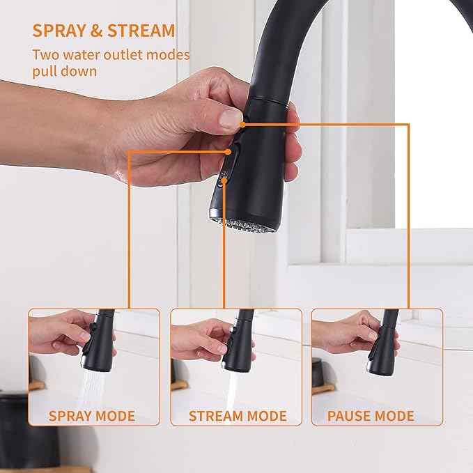 Keer Touchless Kitchen Faucet with Pull Down Sprayer, Motion Sensor Kitchen Faucet with Kitchen Soap Dispenser, Single Kitchen Faucet High Arc Pull Out Faucet for RV Kitchen,Matte Black