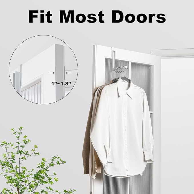 2 Pack Over The Door Hooks Hanger for Clothes, Foldable Over The Door Drying Rack for Laundry, Overdoor Hanger Hook with 6 Groves for Towel, Coat, White