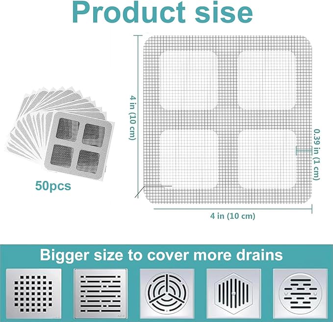 50Pcs Disposable Floor Drain Sticker,Hair Drain Catcher,Suit Sewer Filter Screen,Shower Drain Hair Catcher,Bathtub,Bathroom,Kitchen,Sink Floor Stickers