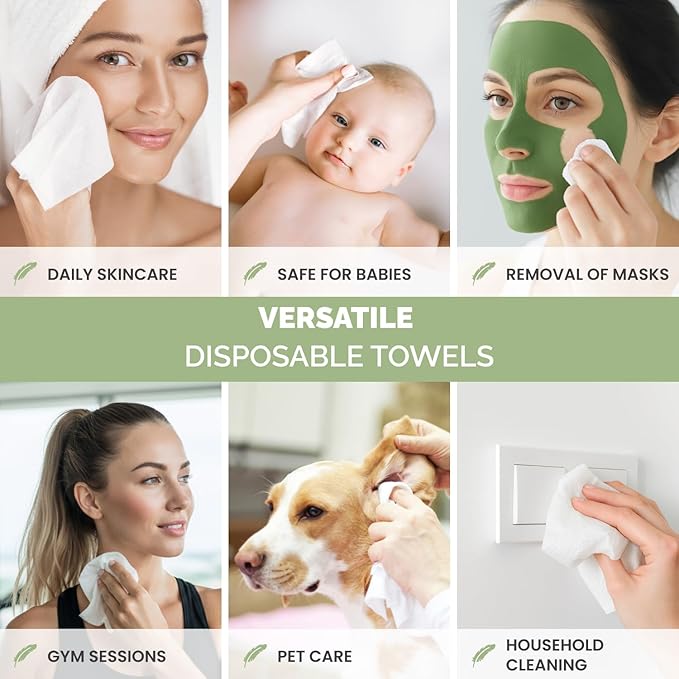 PLANTIFIQUE Disposable Face Towels XL 10"x12" - 100% Biodegradable Viscose Facial Towelettes for Women Skin Care - Face Cleaning Towel 30 Count