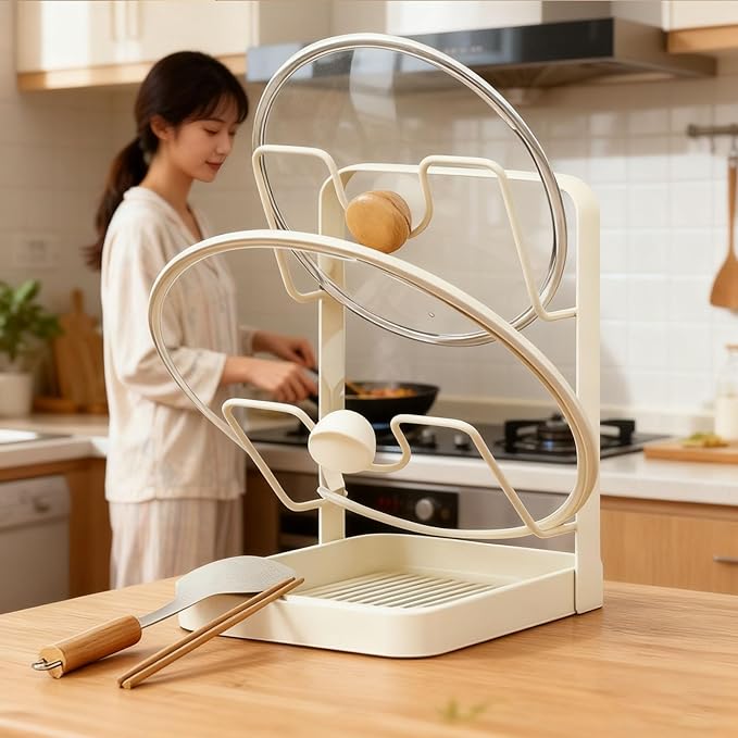Kitchen Pot Lid Storage Rack, Pot Lid Holder, PotLid Organizer, LidHolder While Cooking, LidOrganizers Inside Cabinet, Potand Pan Organizer, Kitchen PotLid Storage Rack (Gray double-layer)