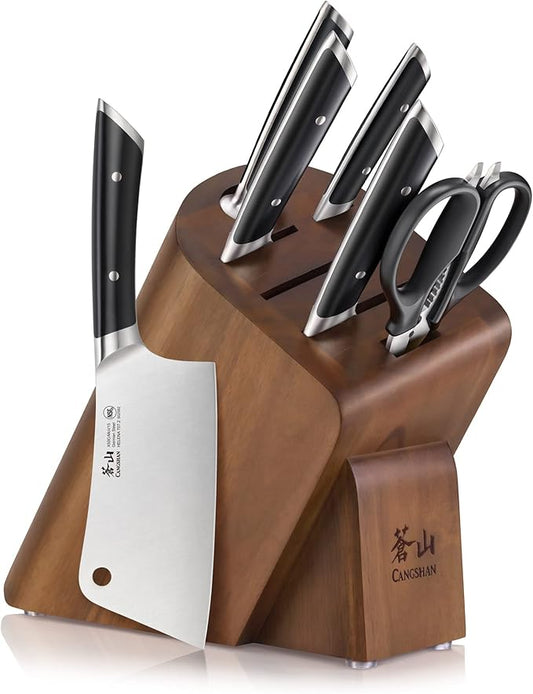 Cangshan HELENA Series German Steel Forged Cleaver Knife Block Set (7-Piece, Black)