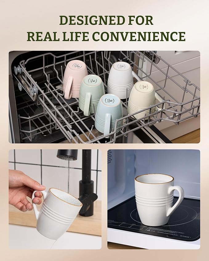 famiware Jupiter Coffee Mugs Set of 4, 14 OZ Coffee Mug, Microwave and Dishwasher Safe, Coffee Cups with Handle for Coffee, Tea, Cocoa, Milk, White