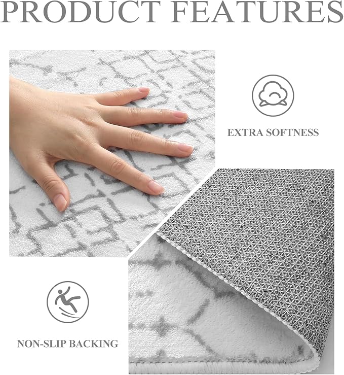 Lahome Moroccan Round Rugs - 4Ft Washable Non-Slip Small Round Area Rug for Bedroom Soft White Low-Pile Round Throw Rug, Modern Geometric Print Indoor Circle Rugs for Kitchen Living Room Sofa Nursery