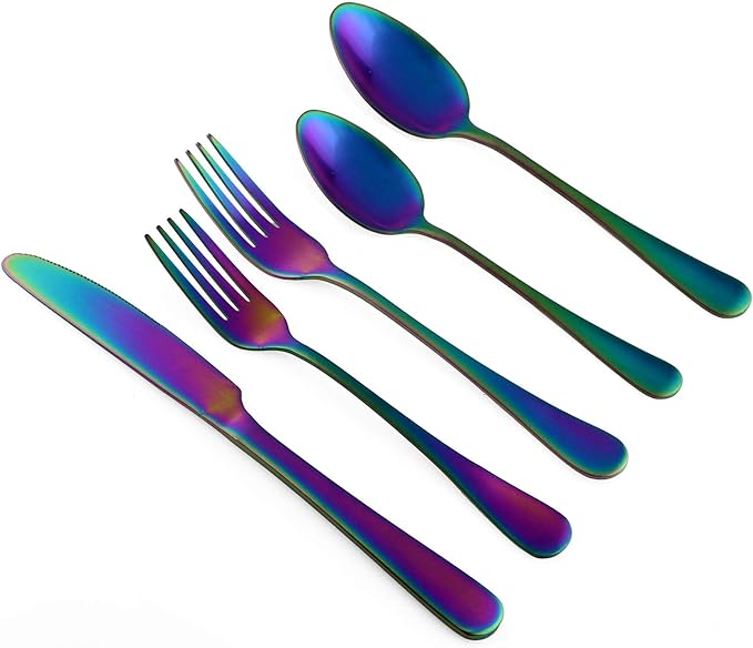 20-Piece Stainless Steel Flatware Set, Matte Finish Colorful Rainbow, Service for 4