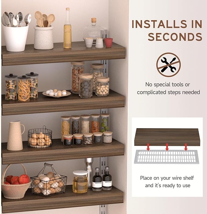 Wooden Wire Shelf Covers for Pantry & Closet – Wire Rack Covers for Shelves, Durable Wood Shelf Covers for Kitchen, Laundry Room, Storage Organization(Walnut,32in*16in)