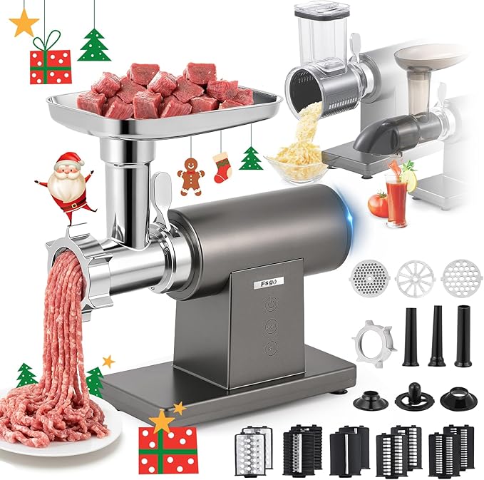Electric Meat Grinder 3200W Multifunctional Meat Grinders Chopper Machine with Cutting Blade 3 Grinding Plates 3 Sausage Stuffers Kubbe Kit Juicer Cheese Grater Veggie Shredder Slicer