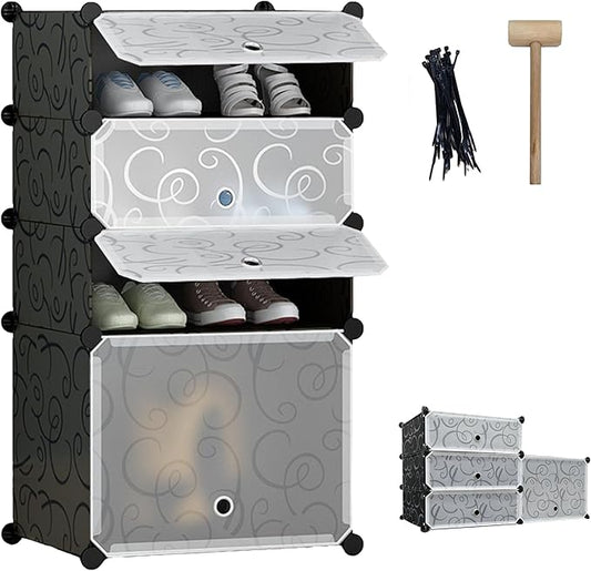 4 Tier Plastic Shoe Rack,Closet Organizer Shelves,Shoe Rack for Entryway,High Heel Storage for Toys Bags, for Hallway,Garage,Entryway,Closet,Sneaker