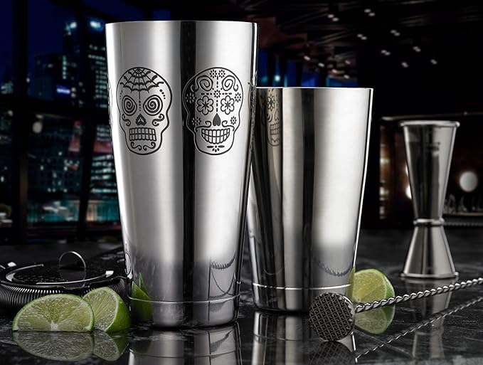 Barfly Skull Cocktail Shaker Tin Set (18 oz and 28 oz),Stainless Steel, Skull,M37009SKU