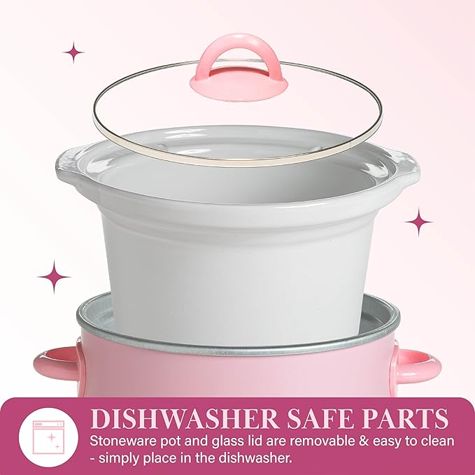 Paris Hilton 3.5-Quart Manual Slow Cooker, Features Three Settings (Low, High, Warm), Naturally Nonstick and Dishwasher Safe Stoneware Insert, Family Sized Capacity, Pink