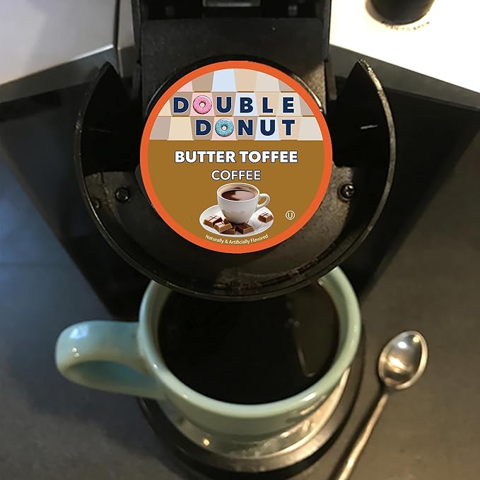 Double Donut Coffee Butter Toffee Flavored Coffee Pods, Medium Roast Coffee, compatible with Keurig K Cups Brewers, 20 Count