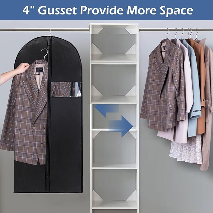 Garment Bag, 24'' x 43'' Suit Bag, 4 Packs, Dress Bags for Gowns, Garment Bags for Travel, Travel Garment Bag, Garment Bags for Hanging Clothes, Washable Suit Cover for Suits, Coats (Black)