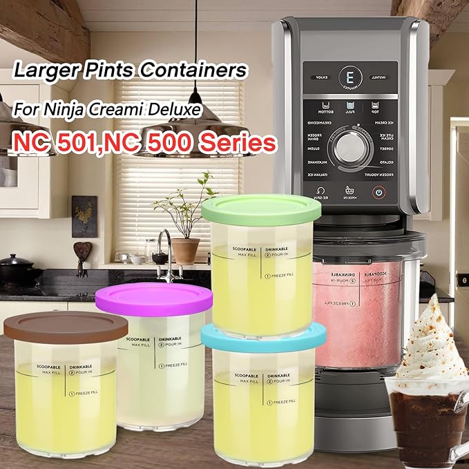 Replacement for Creami Deluxe Pints and Lids 4 Pack,Compatible with Ninja Creami 11-in-1 NC501 NC500 Series Deluxe Ice Cream Maker,24oz Deluxe XL Cups(Purple,Blue,Brown,Green)