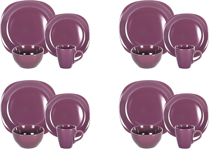 Stoneware Square 16pc Dinnerware Set, Matte Purple