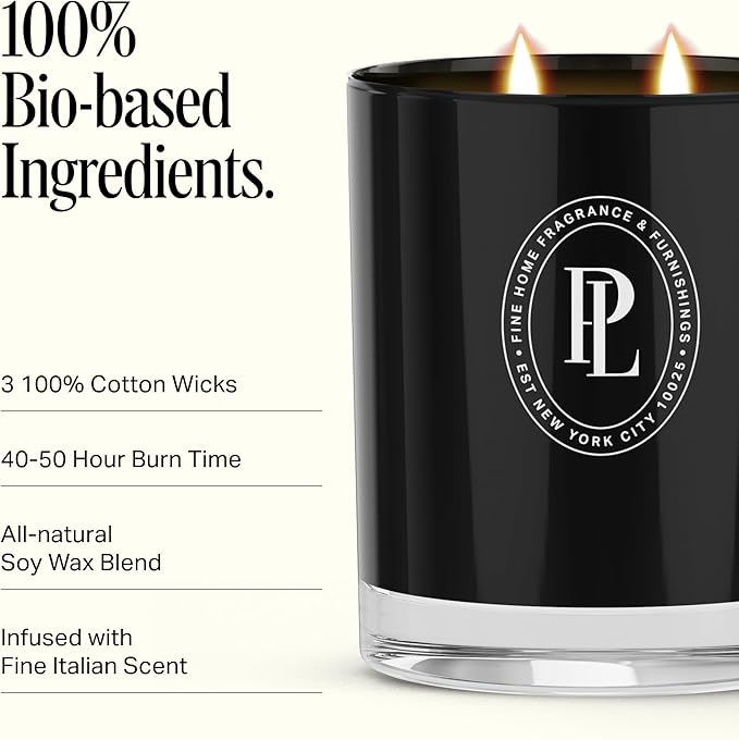 Preston Lane Luxury 3-Wick Scented Candle, Doheny Drive, 24 oz Hand-Poured in USA | Long Burn Time (40–50 Hrs), Vegan Soy Wax Blend, Decorative Ceramic Vessel, Fine Italian Fragrance