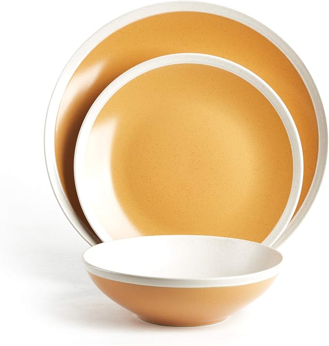 Rock Ridge Speckled Stoneware Dinnerware Set (18pc Set, Yellow and Ivory)