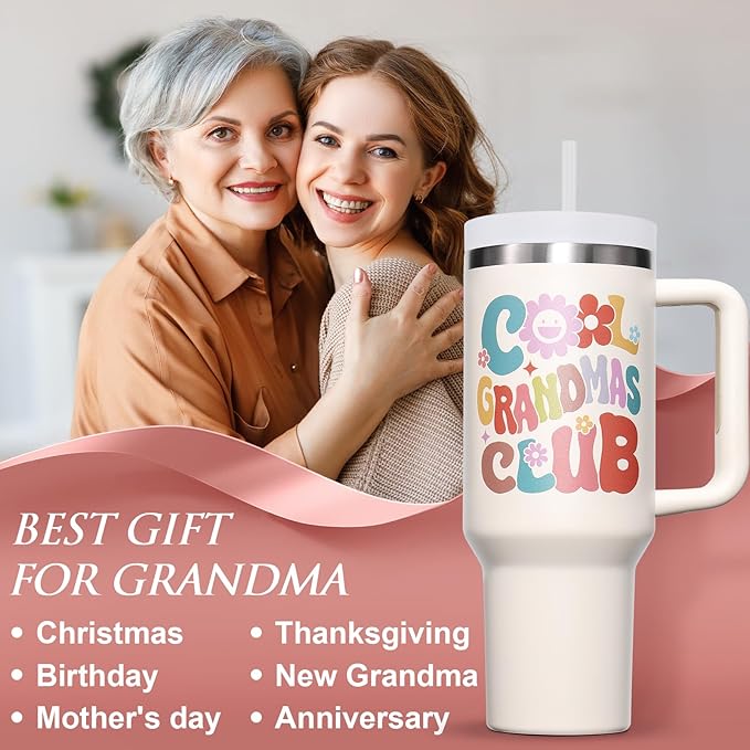 Gifts for Grandma, Christmas Gift from Granddaughter Grandchildren Grandkid, 40 OZ Tumbler Unique Grandmother Birthday Gift, Cool Grandmas Club Insulated Cup for New Nana, Grandmother, Nana, Gigi