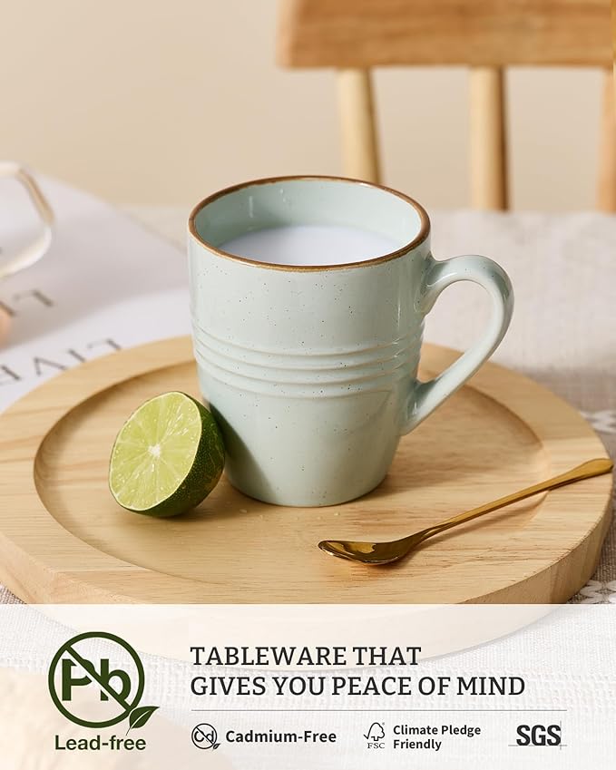 famiware Jupiter Coffee Mugs Set of 4, 14 OZ Coffee Mug, Microwave and Dishwasher Safe, Coffee Cups with Handle for Coffee, Tea, Cocoa, Milk, Light Green