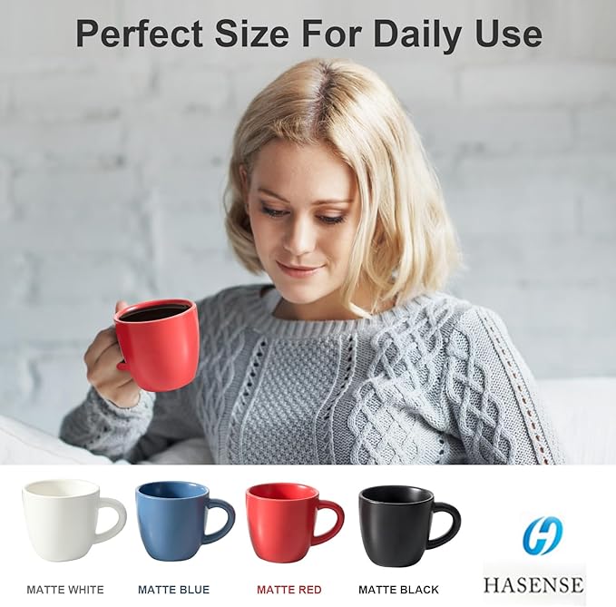 HASENSE Ceramic Espresso Cups, 5 Ounce Porcelain Demitasse Cups Set of 4, Coffee Cups Ideal for Latte, Americano, Cafe Mocha, Party Cafe Home and Kitchen, Microwave and Dishwasher safe, Colorful