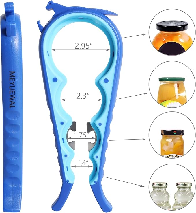 Latest Jar Opener Bottle Opener for Weak Hands, 6 in 1 Multi Function Can Opener Bottle Opener Kit with Silicone Handle Easy to Use for Children, Elderly and Arthritis Sufferers(JAR-Blue3.0)