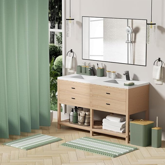 Bathroom Accessory Set - 25PC Bathroom Sets with Shower Curtain and Rugs, Sage Green Bathroom Set, Bathroom Accessories Set, Shower Curtain Sets with Rugs, Bathroom Trash Can & Soap Dispenser