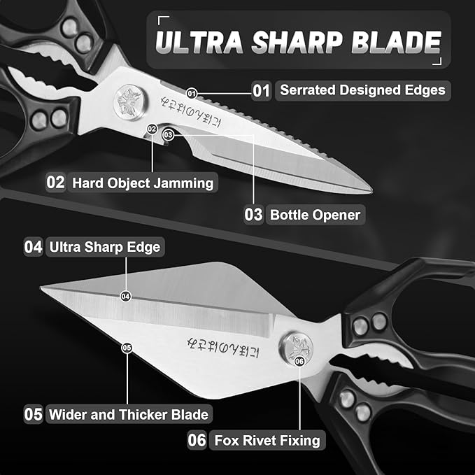 Dream Reach Japanese Kitchen Scissors Set - Heavy Duty Kitchen Shears for Food, Meat Scissors Dishwasher Safe, Poultry Shears for, Meat, Seafood, Bone Cutting -Christmas Gifts for Men (Black)