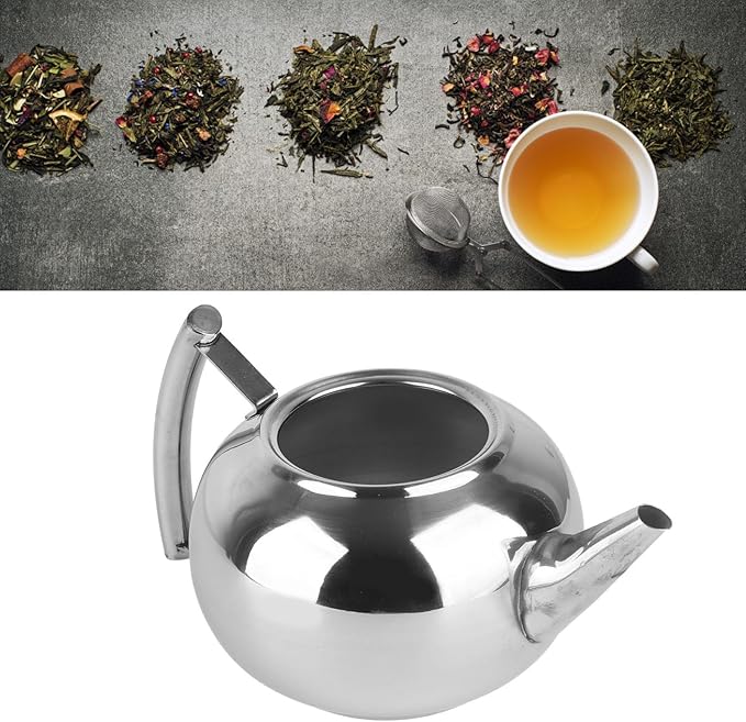 Stainless Steel Tea Pot with Infuser, Tea Pot with Removable Infuser For Loose Leaf and Tea Bags Metal Tea Kettle with Filter Stovetop Tea Maker Brewing Loose Leaves and Tea Bags (1.5L)