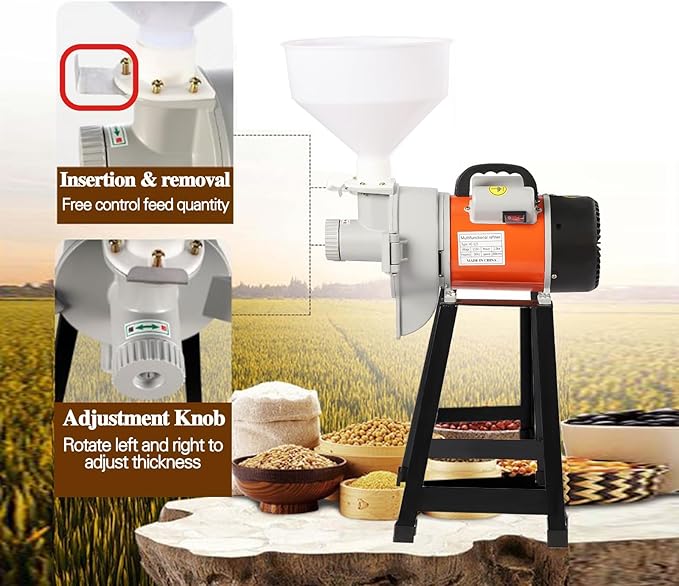 Electric Grain Mill Grinder, Flour Mill, 110V 2200W Commercial Corn Grinder Machine Feed Mill Wheat Grinder, Flour Mill Cereals Grinder with Funnel (Wet Grinder)