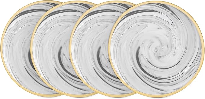 20 Piece Plates and Bowls Sets, Fine China Artisan Marbled Dinner Set for 4, Dishwasher Safe, Scratch Resistant, Grey with Gold Line