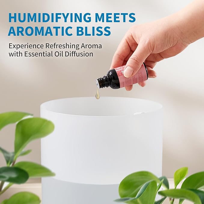 Humidifiers for Bedroom, 2.5L Cool Mist Humidifier with Essential Oils Diffuser and Nightlight, Top Fill Humidifiers for Home Large Room, Timer, Auto Shut-off, 25H Runtime