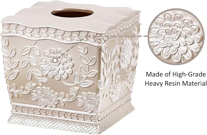 Zahari Home 2pc Rose Vine Bathroom Set Waste Basket & Tissue Cover Modern Classic Decor Stylish Unique Design Beautiful Beige Bathroom Accessories Set