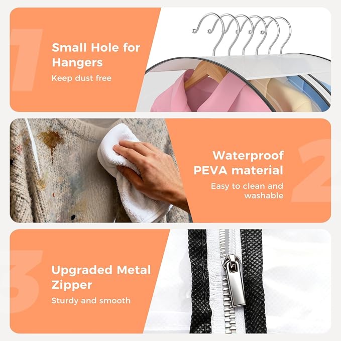 10" Gusseted All Clear Garment Bags for Hanging Clothes 4 Packs 60" Suit Bags for Closet Storage Hanging Clothes Storage Suit Cover for Shirts, Coats, Dresses