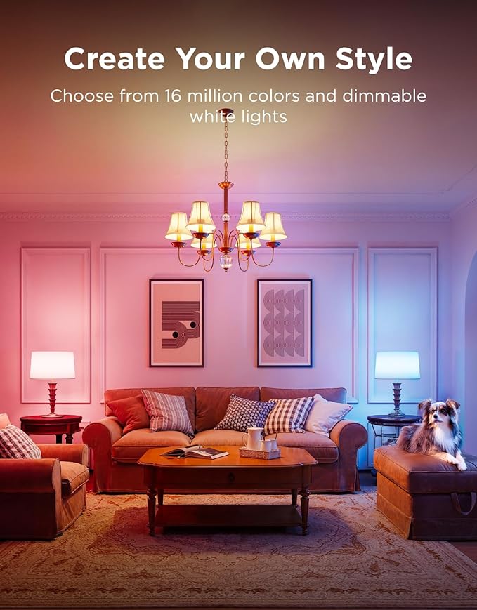 Govee E12 Led Bulb, Smart Light Bulbs Work with Matter, Alexa, Google Assistant, WiFi Candelabra Bulbs 40 Watt Equivalent, RGBWW Color Changing Light Bulb, 2.4Ghz Only, 450 LM, 4 Pack