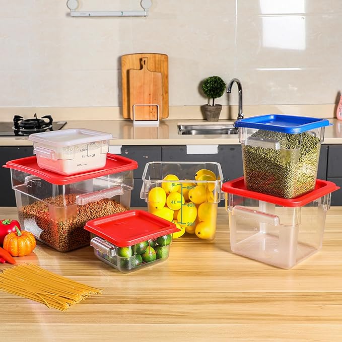 Maxcheck 4 Pcs 4qt Food Storage Container with Lids Bulk Clear Commercial Food Storage Bins with Scale Handle Space Saving Restaurant Tubs for Kitchen Prep Proof Dough Marinating Meat(Green)
