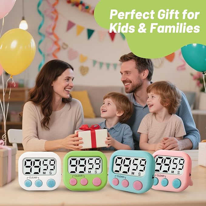 12 Pcs Digital Timer for Kids, Magnetic Countdown Kitchen Timer, Upgrade Loud Alarm Timers for Cooking, Kitchen, Exercise, Work, Study, Classroom, Outdoor Activities, Battery not Including