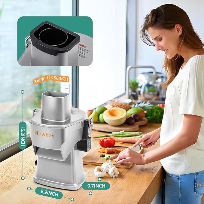 Newhai Upgraded 4 In 1 Electric Vegetable Dicer Slicer Shredder Strip Cutter Commercial Vegetable & Fruit Chopper Multifunctional Automatic Veggie Cutter for Onion Potato Cabbage Lemon, 200W, 110V