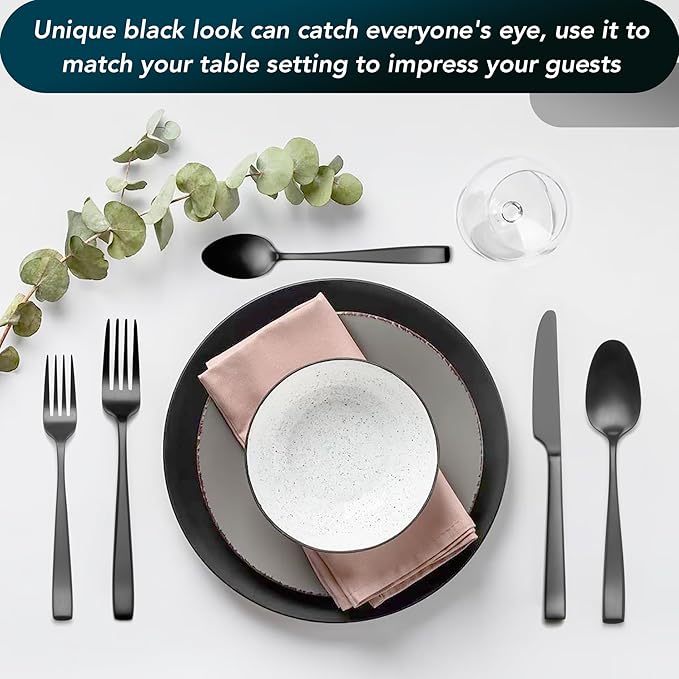 Matte Black Silverware Set, EIUBUIE 40-Piece Premium Stainless Steel Black Cutlery Set for 8, Matte Flatware Sets, Kitchen Utensils Sets Include Forks Spoons Knives