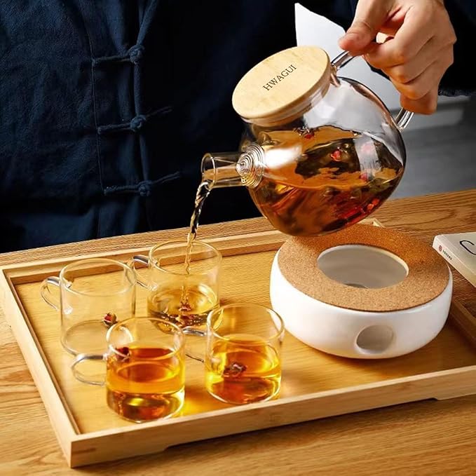 Hwagui - Glass Teapot with Infuser for Loose Tea and Blooming Tea, Heat Resistant Glass Teapot and Kettle for Stovetop, Perfect Tea Maker, 1000ml/33oz