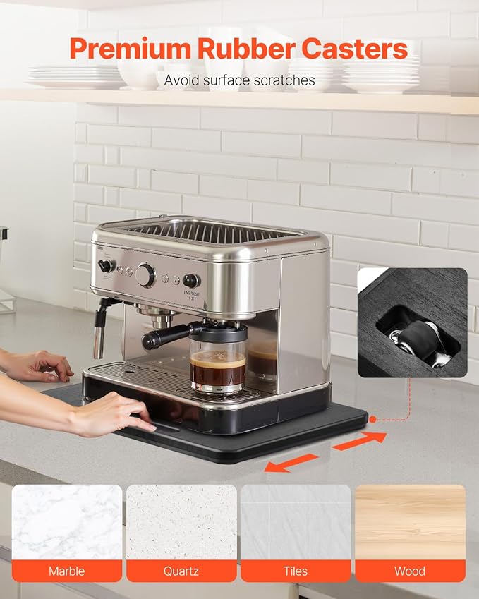 VEVOR Appliance Slider, Medium 10.5 x 13-inch, Rolling Sliding Tray with Silent Rubber Wheels & Hollow Handle, Easy to Clean, Appliance Rolling Tray for Coffee Maker, Kitchen Countertop, Black