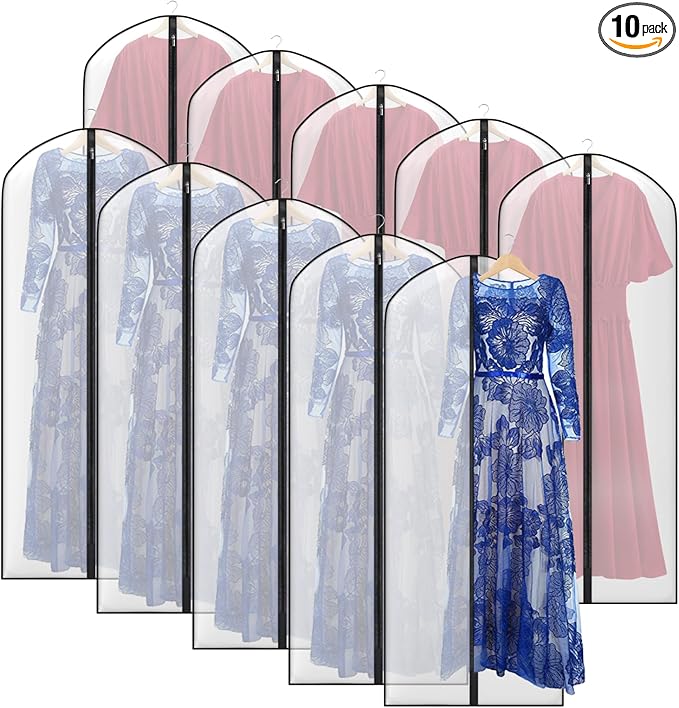 Zilink 60" Dress Bags for Storage Dust Proof Garment Bags for for Gowns Dress Cover for Closet Storage with Full Zipper for Coats Dresses Gowns, Set of 10